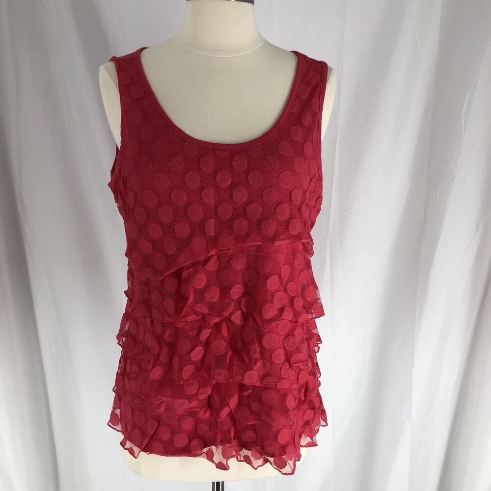 Coldwater Creek Women's Hot pink Polka Dot Tiered Boho Tank Size: Large